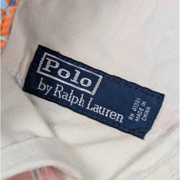 Vintage Polo Ralph Lauren Shorts Mens 36 Orange AOP Tropical Cut Off Chino READ - Picture 5 of 8